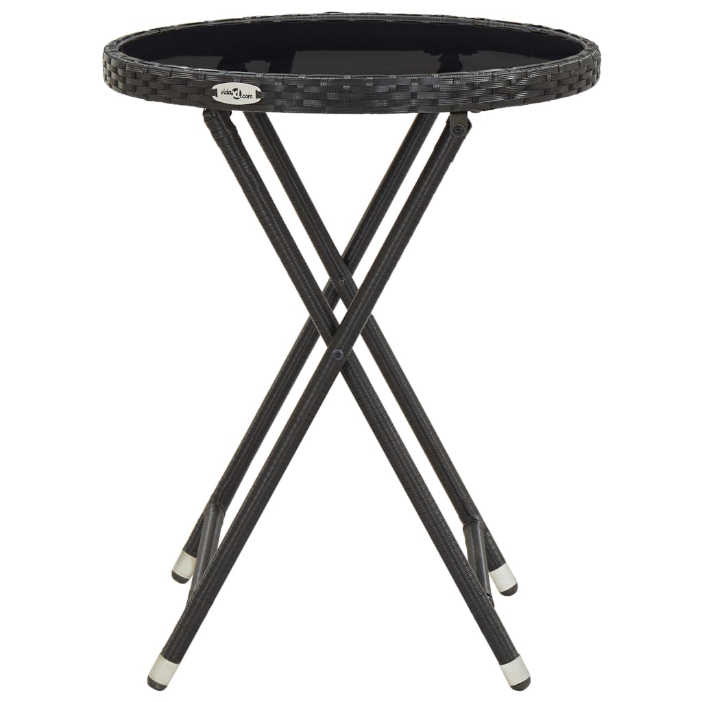 3 Piece Garden Bistro Set Poly Rattan and Tempered Glass Black