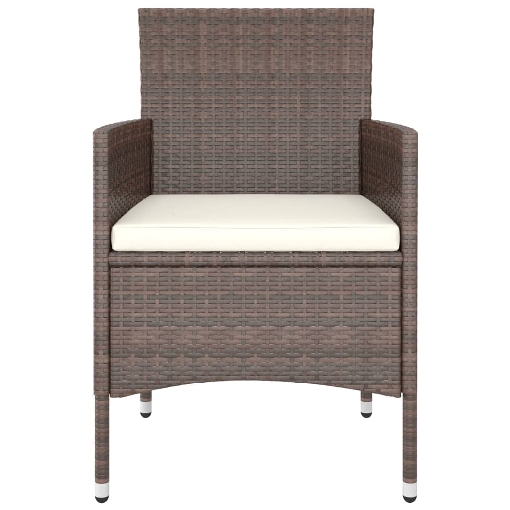 3 Piece Garden Dining Set Poly Rattan and Tempered Glass Brown