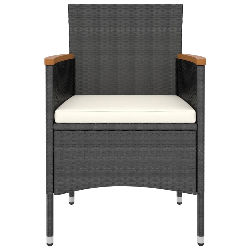 3 Piece Garden Dining Set Poly Rattan and Tempered Glass Black