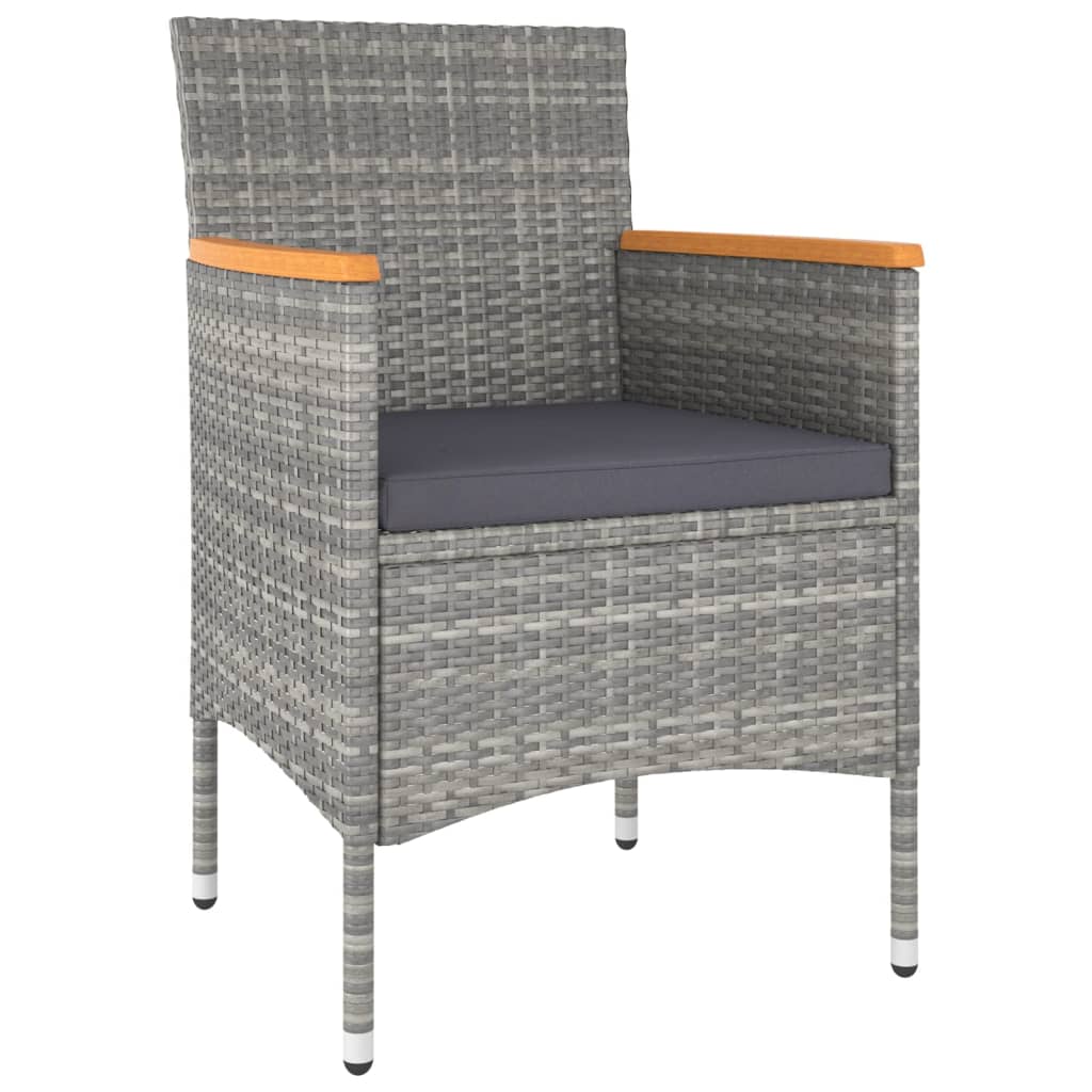 3 Piece Garden Dining Set Poly Rattan & Solid Acacia Wood Grey