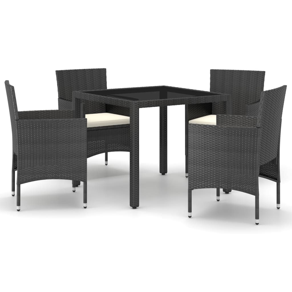 5 Piece Garden Dining Set Poly Rattan and Tempered Glass Black