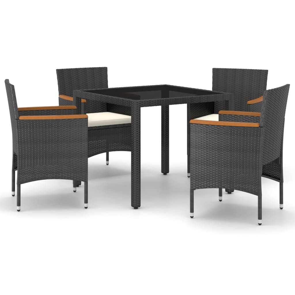 5 Piece Garden Dining Set Poly Rattan and Tempered Glass Black
