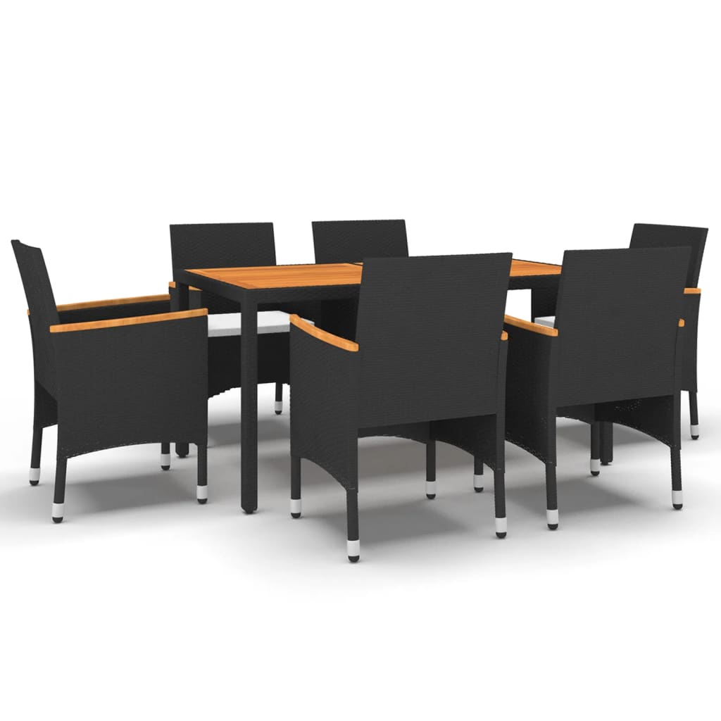 7 Piece Garden Dining Set Poly Rattan Black