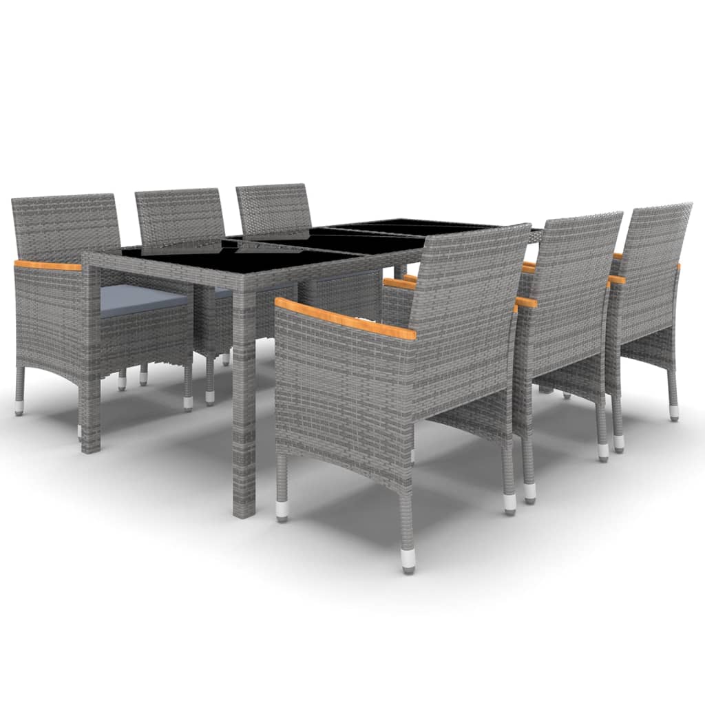 7 Piece Garden Dining Set Poly Rattan and Tempered Glass Grey