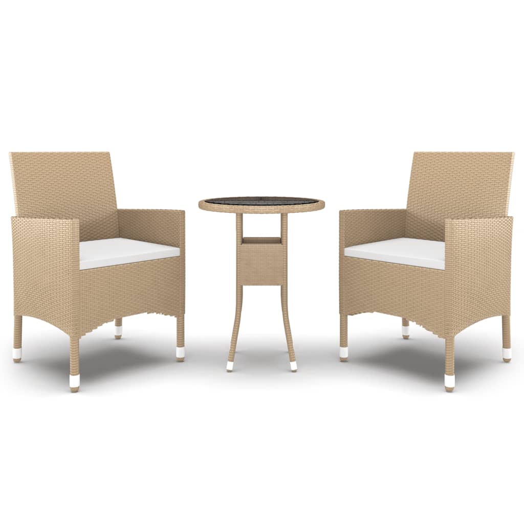 3 Piece Garden Dining Set Poly Rattan Beige