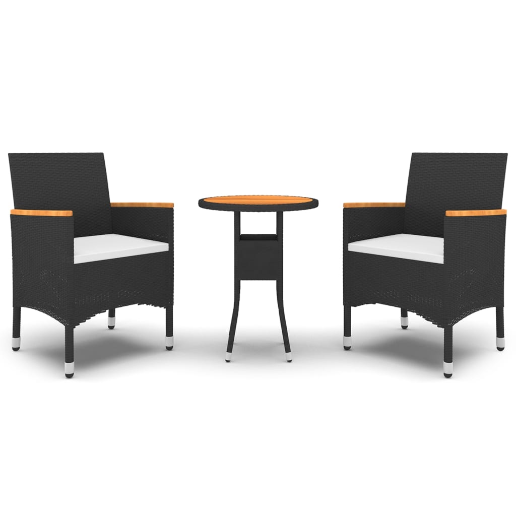 3 Piece Garden Dining Set Poly Rattan Black