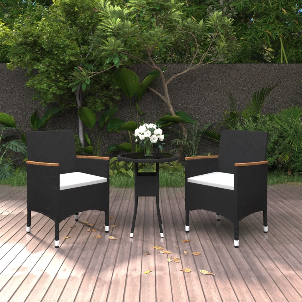 3 Piece Garden Dining Set Poly Rattan Black