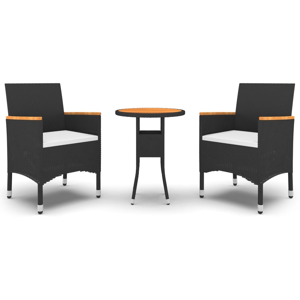 3 Piece Garden Dining Set Poly Rattan Black