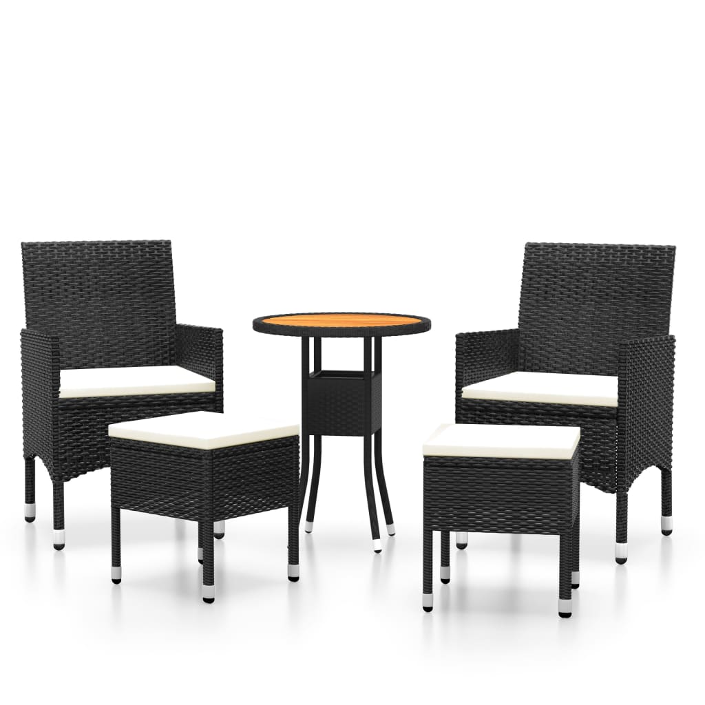 5 Piece Garden Lounge Set Poly Rattan Black