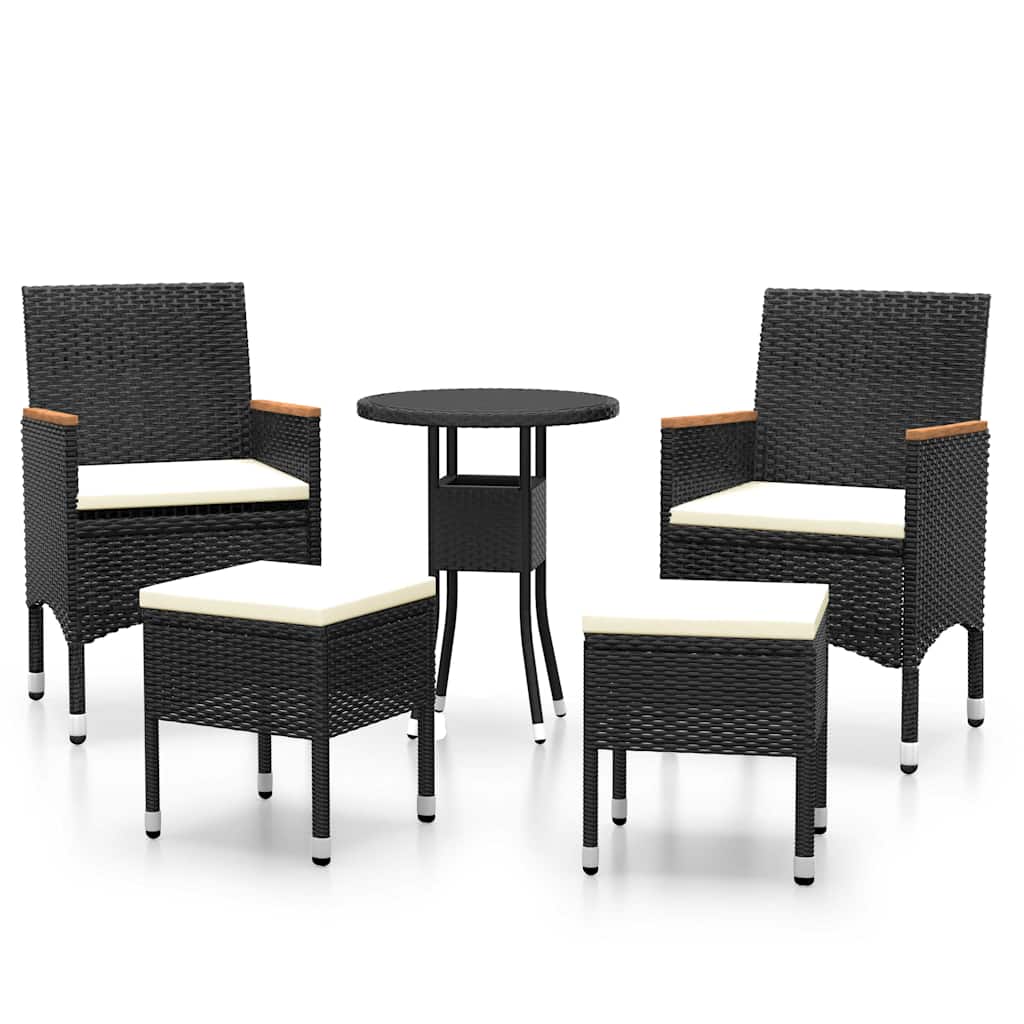 5 Piece Garden Lounge Set Poly Rattan Black