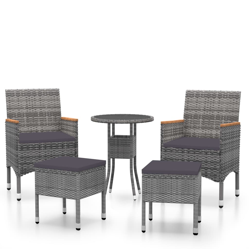 5 Piece Garden Lounge Set Poly Rattan Grey