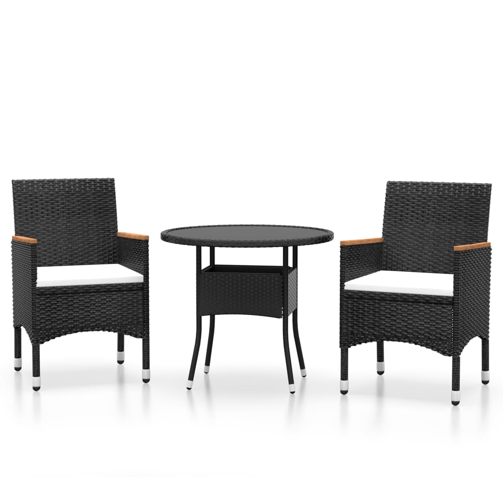 3 Piece Garden Dining Set Poly Rattan Black