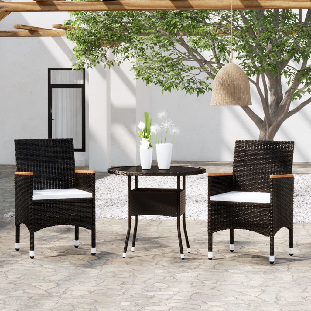 3 Piece Garden Dining Set Poly Rattan Black