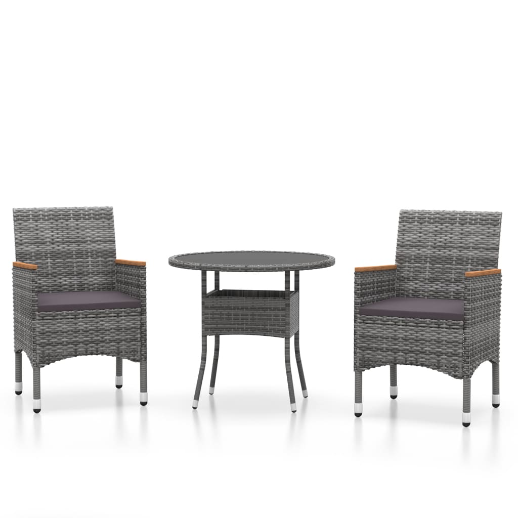 3 Piece Garden Dining Set Poly Rattan Grey