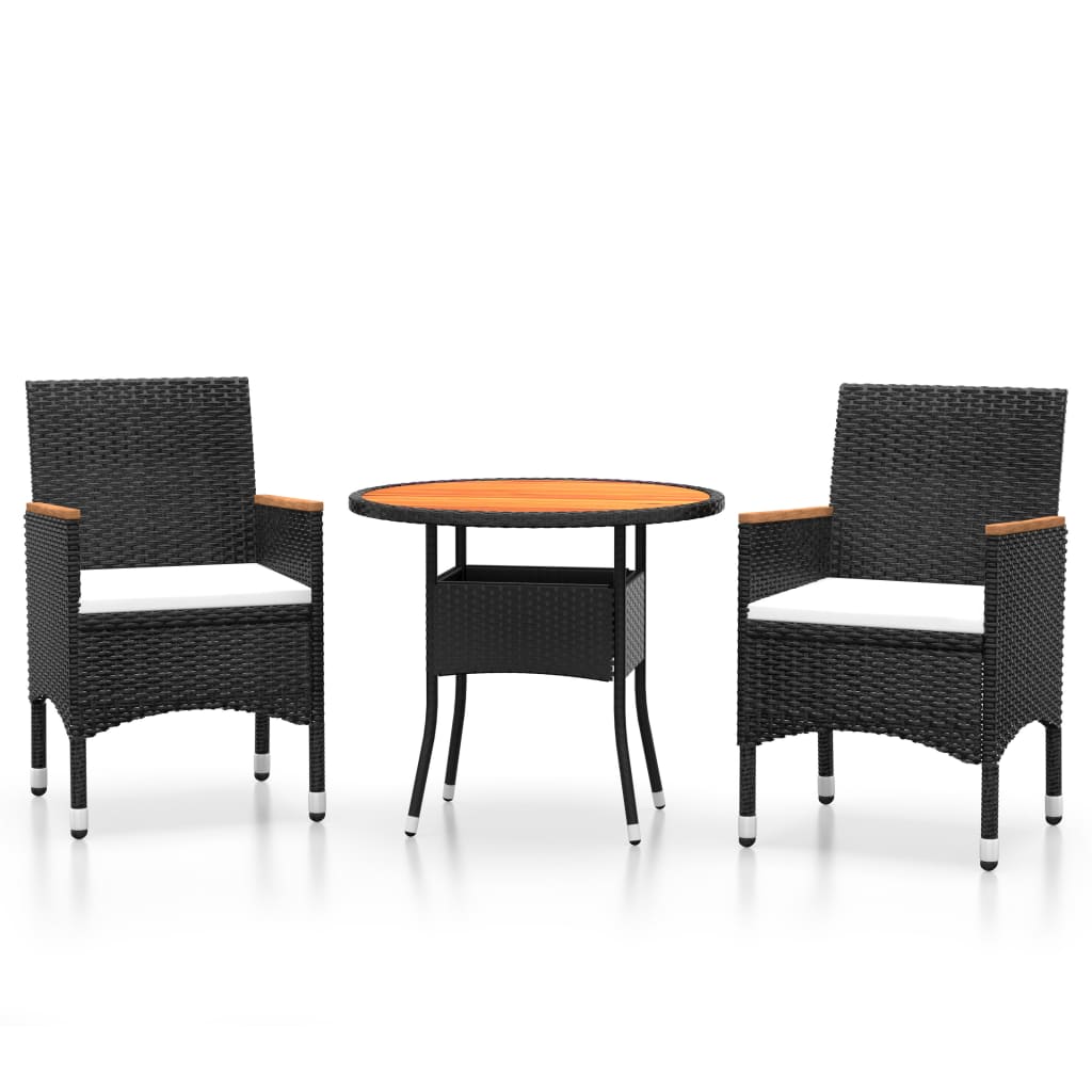 3 Piece Garden Dining Set Poly Rattan Black