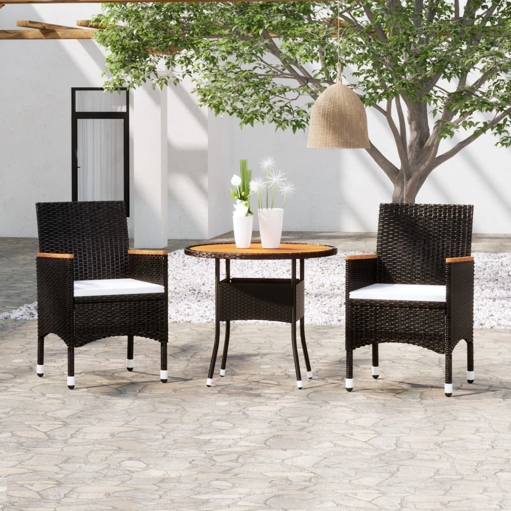 3 Piece Garden Dining Set Poly Rattan Black