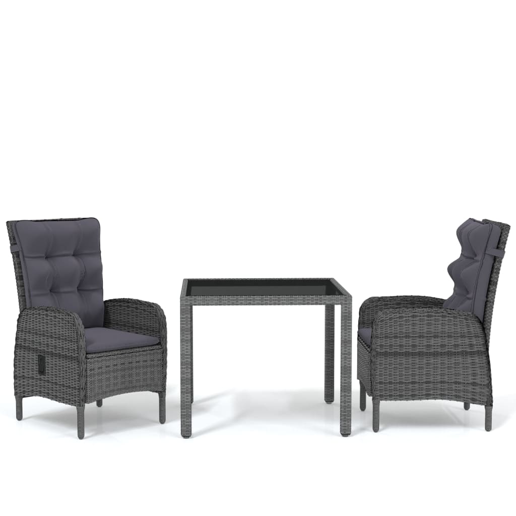 3 Piece Garden Dining Set Poly Rattan Grey