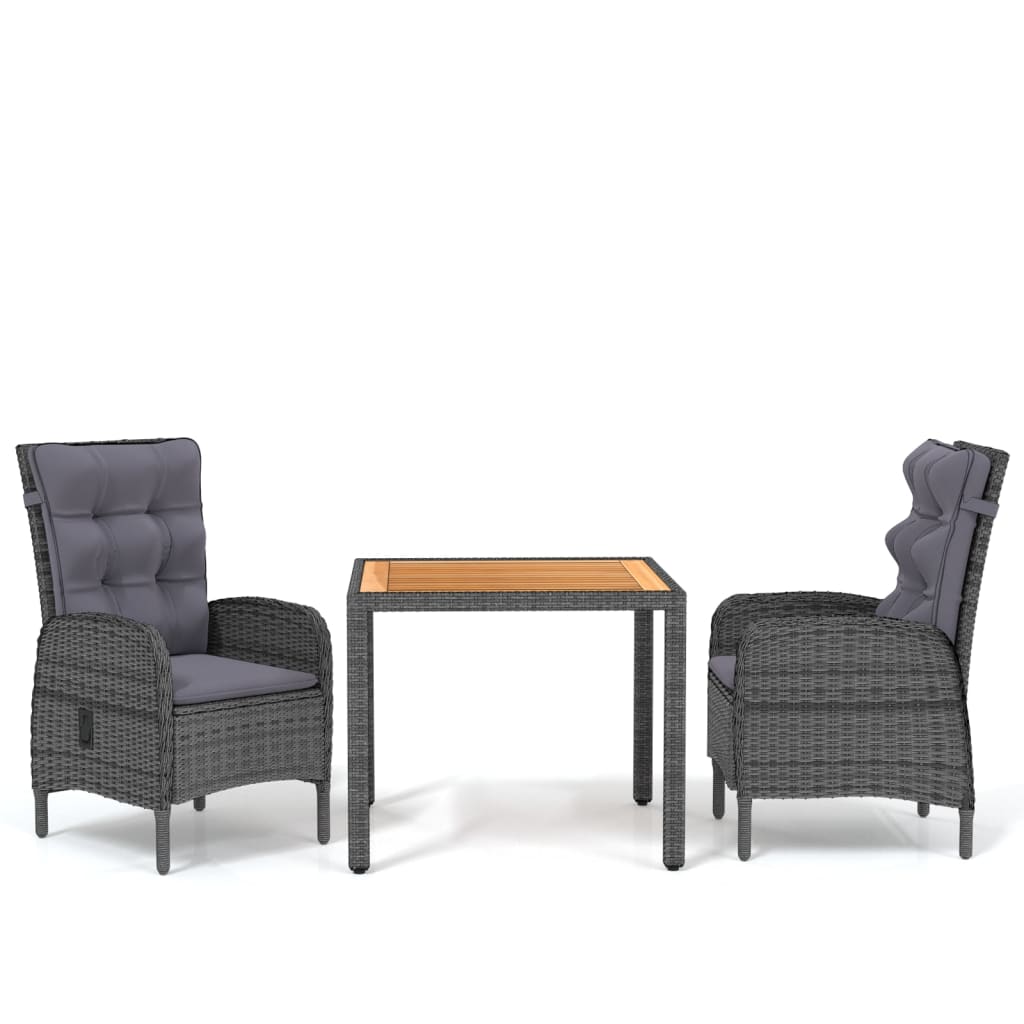 3 Piece Garden Dining Set Poly Rattan Grey