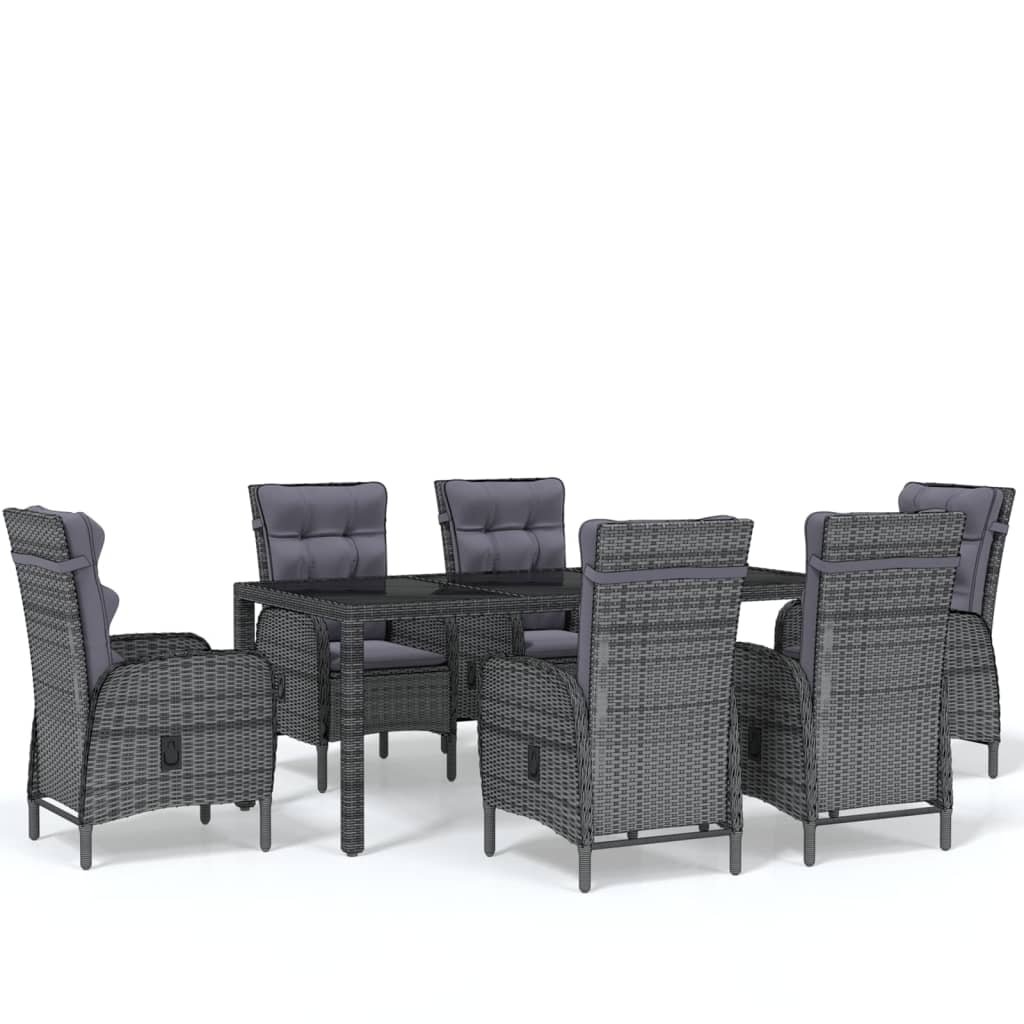 7 Piece Garden Dining Set Poly Rattan Grey