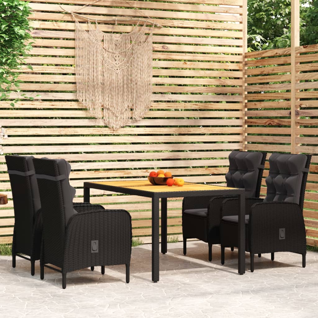 5 Piece Garden Dining Set Poly Rattan Black