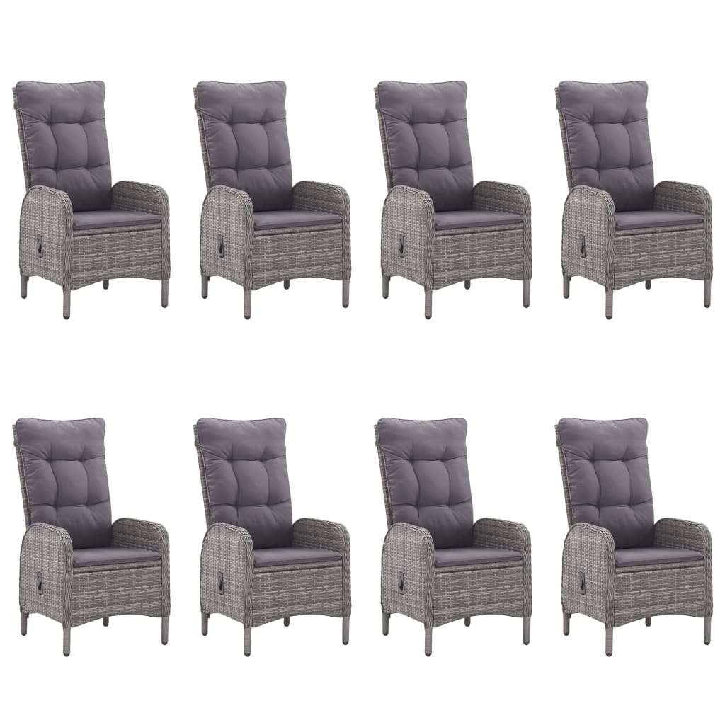 9 Piece Garden Dining Set Poly Rattan and Glass Grey