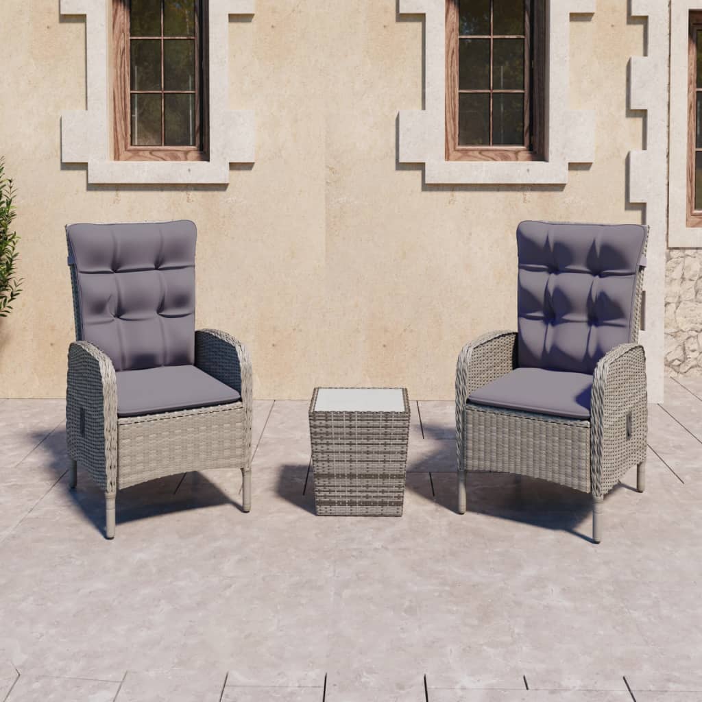 3 Piece Garden Bistro Set Poly Rattan and Glass Grey