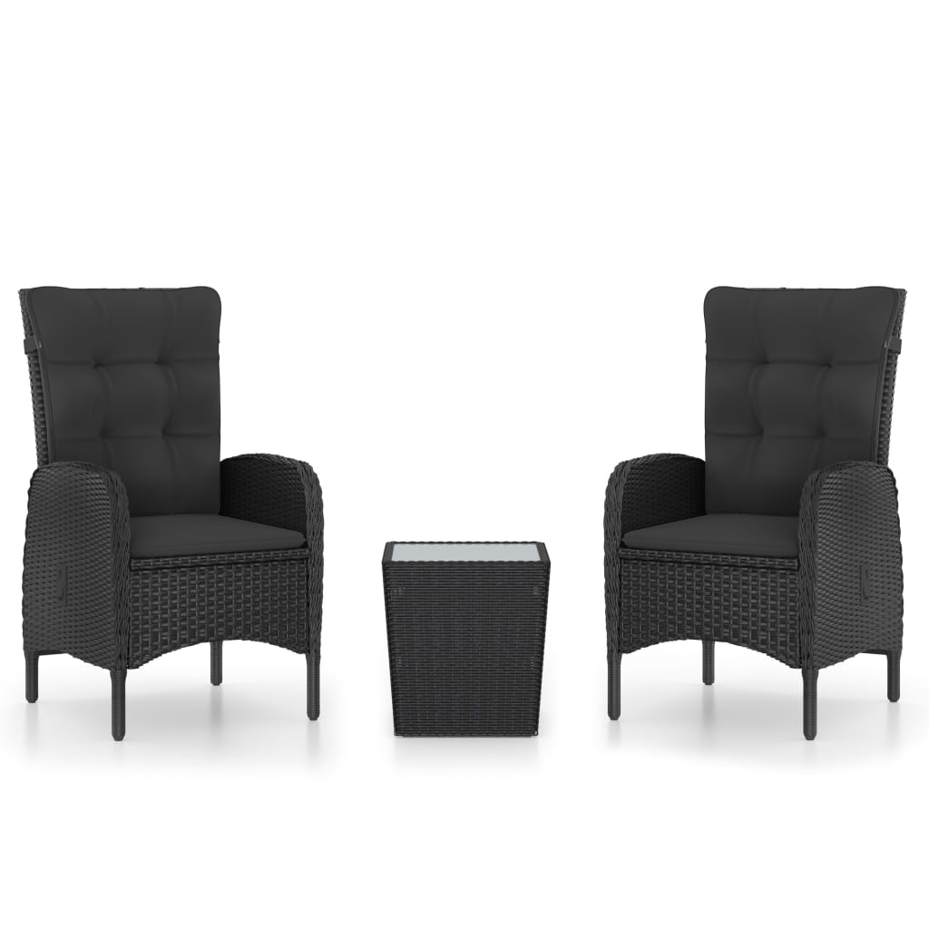 3 Piece Garden Bistro Set Poly Rattan and Glass Black