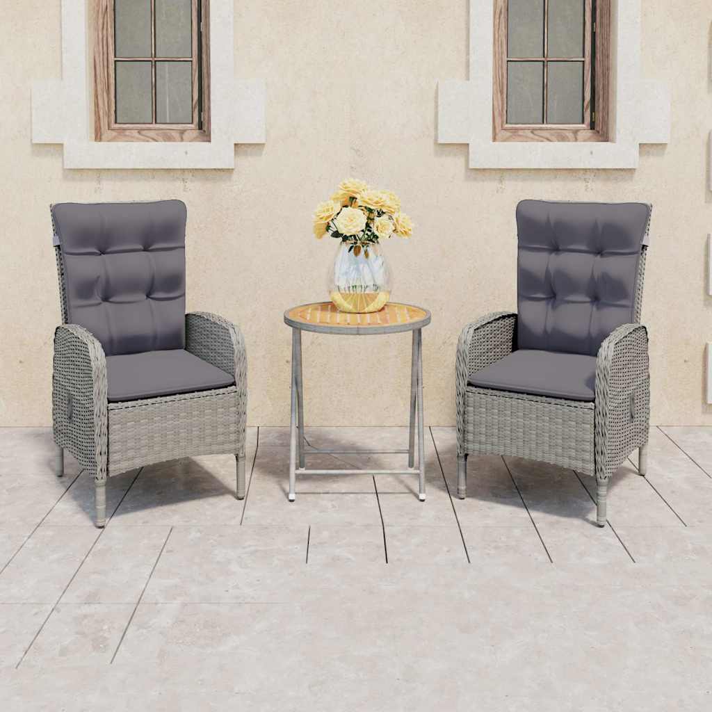 3 Piece Garden Bistro Set Poly Rattan and Acacia Wood Grey