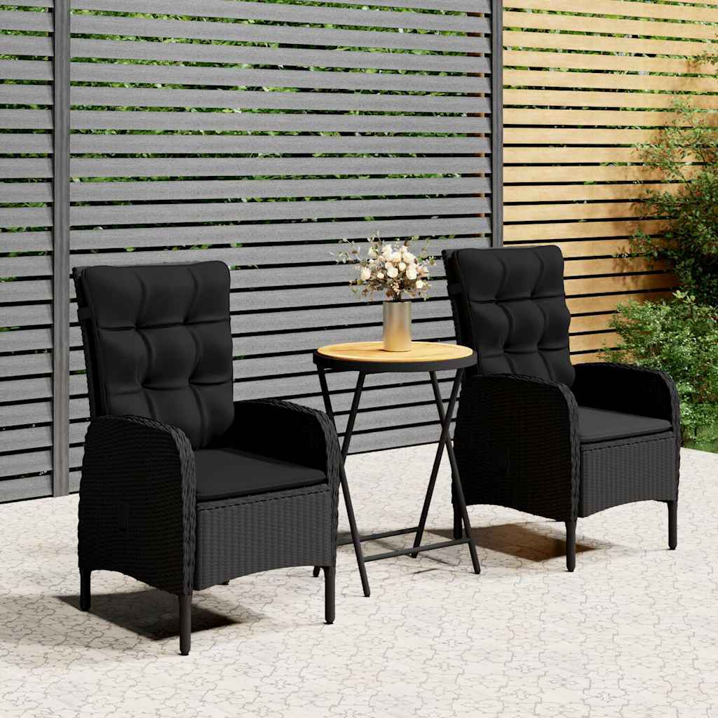 3 Piece Garden Bistro Set Poly Rattan and Solid Wood Acacia Black