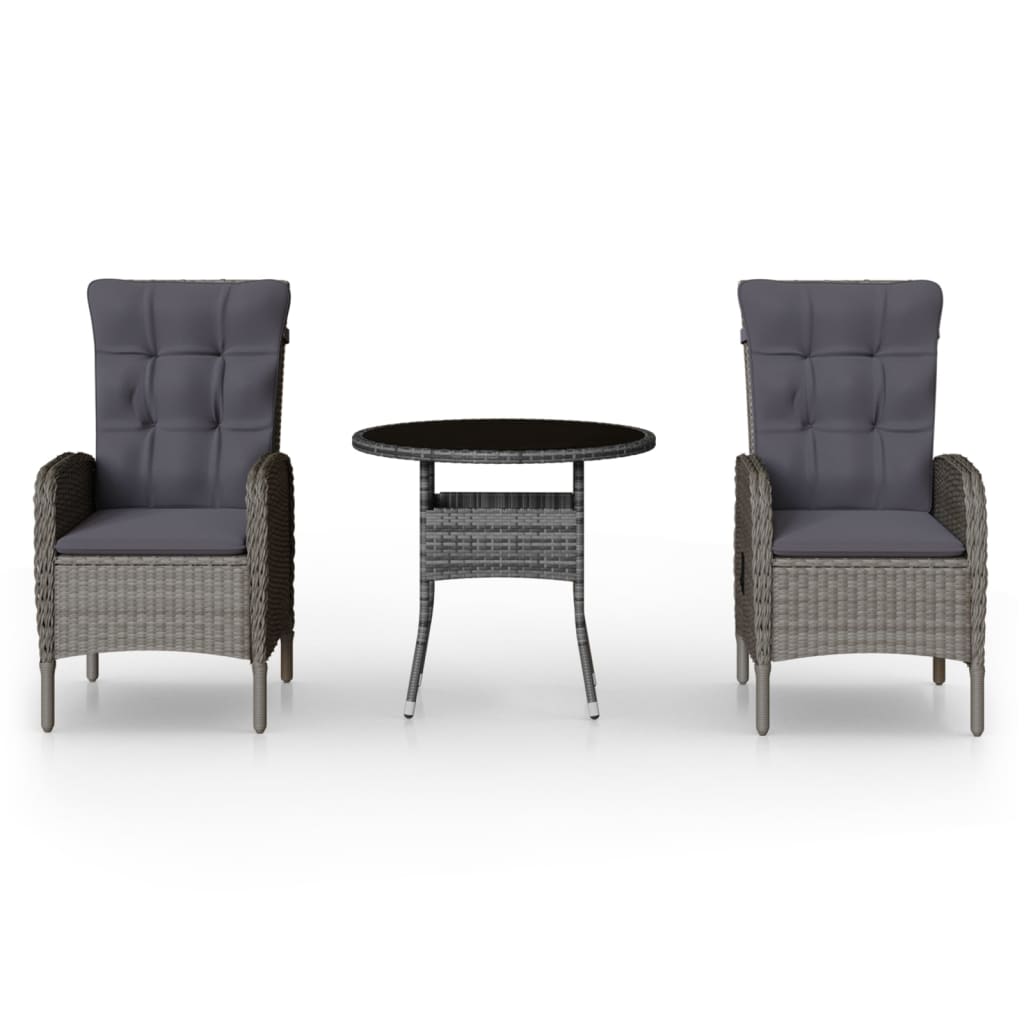 3 Piece Garden Bistro Set Poly Rattan Grey