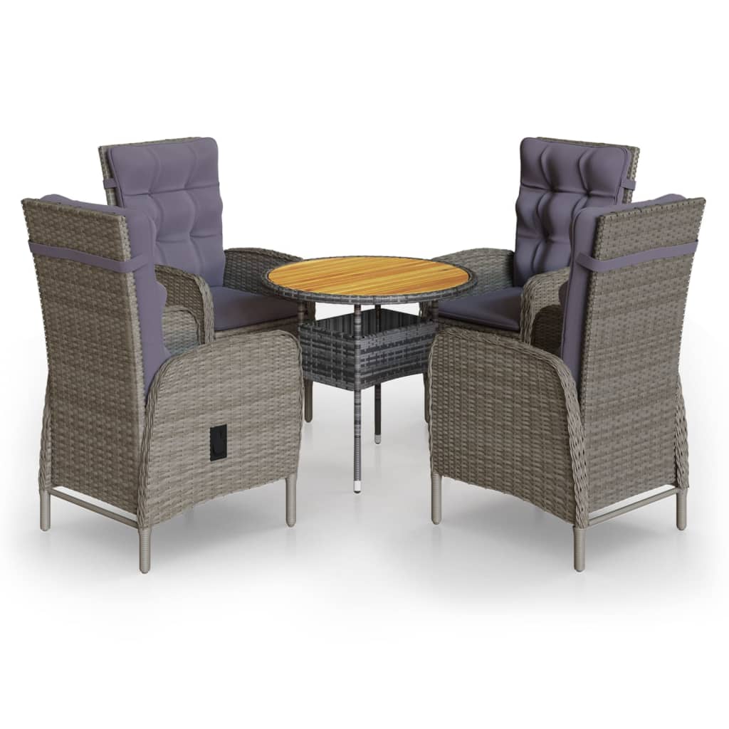 5 Piece Garden Bistro Set Poly Rattan Grey
