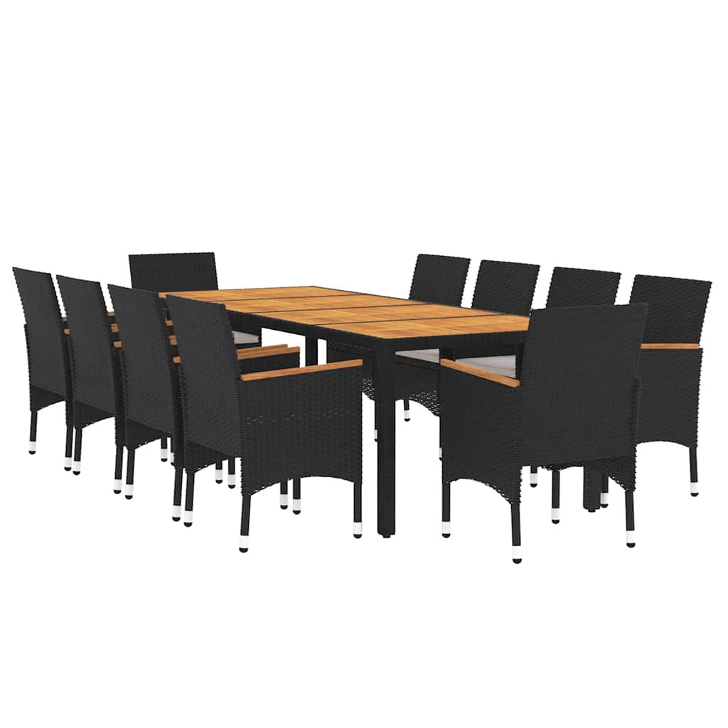 11 Piece Garden Dining Set Poly Rattan Black