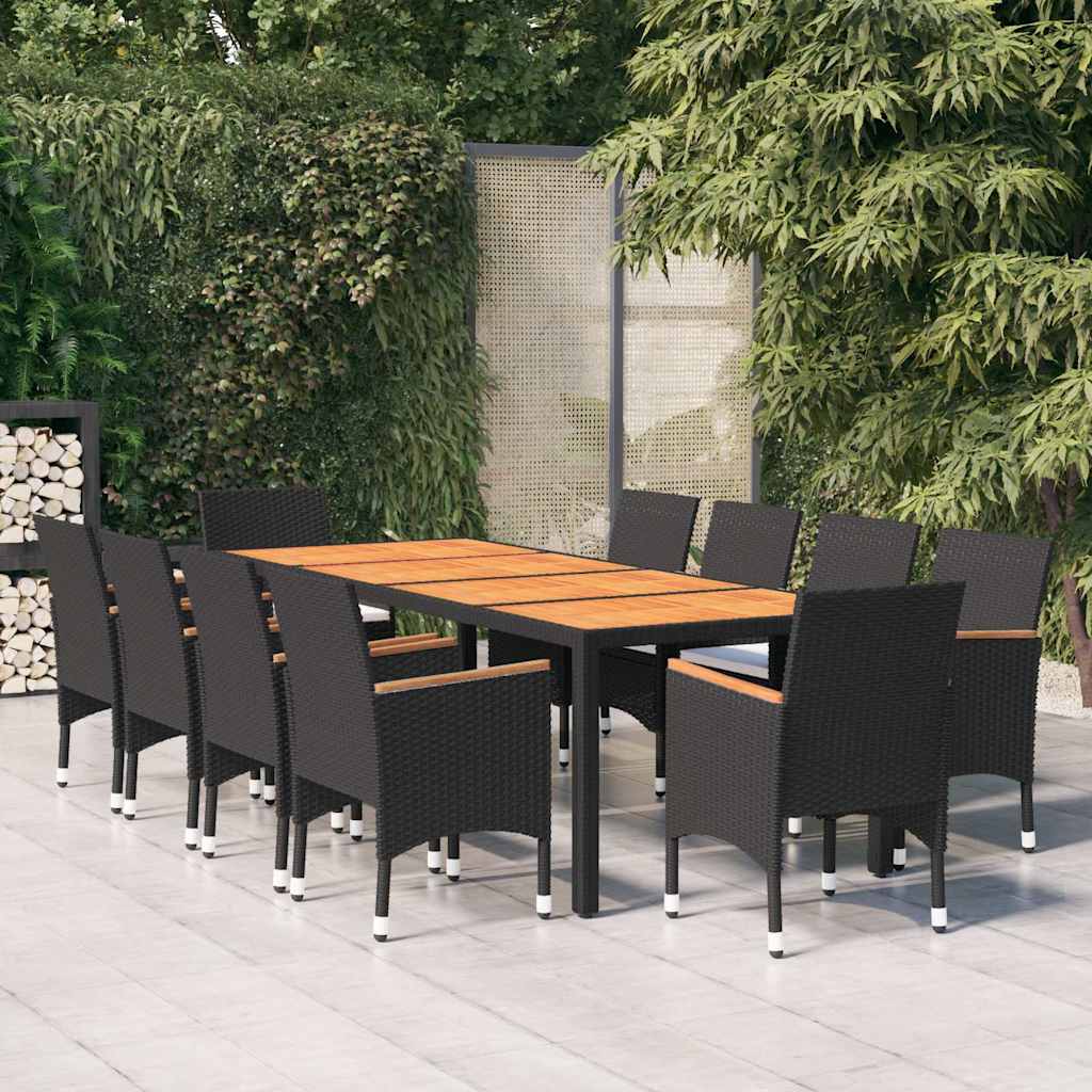 11 Piece Garden Dining Set Poly Rattan Black