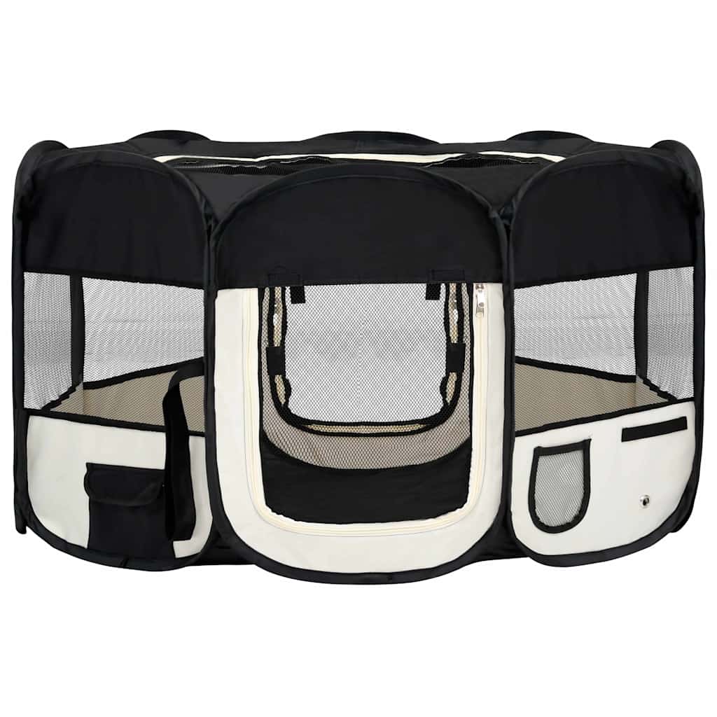 Foldable Dog Playpen With Carrying Bag Black 145x145x61 Cm