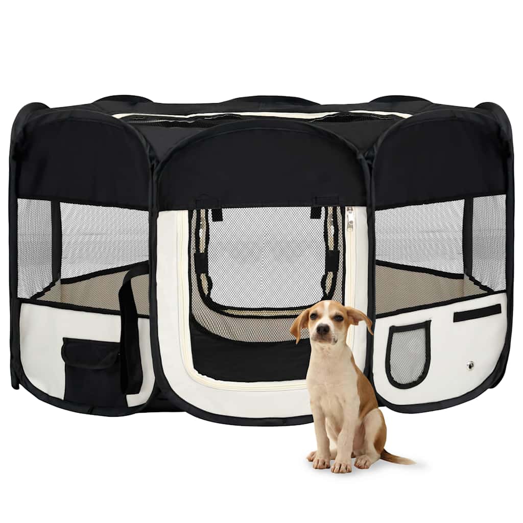 Foldable Dog Playpen With Carrying Bag Black 145x145x61 Cm