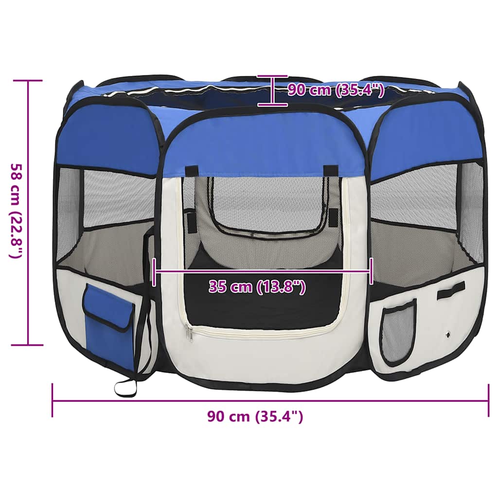Foldable Dog Playpen with Carrying Bag Blue 90x90x58 cm