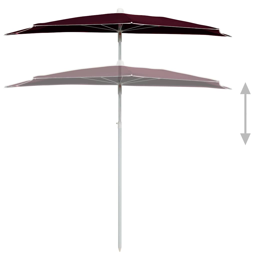 Garden Half Parasol with Pole 180x90 cm Bordeaux Red