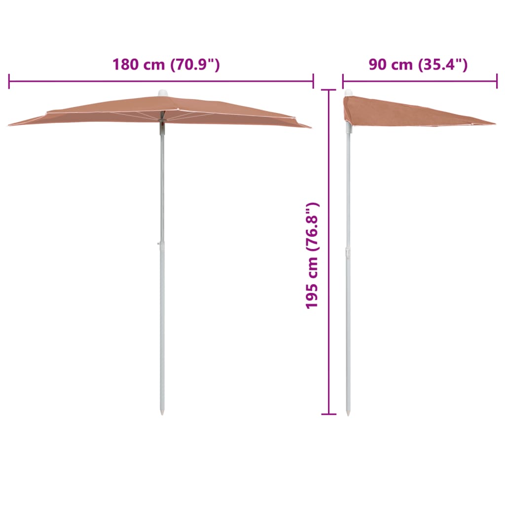 Garden Half Parasol with Pole 180x90 cm Terracotta