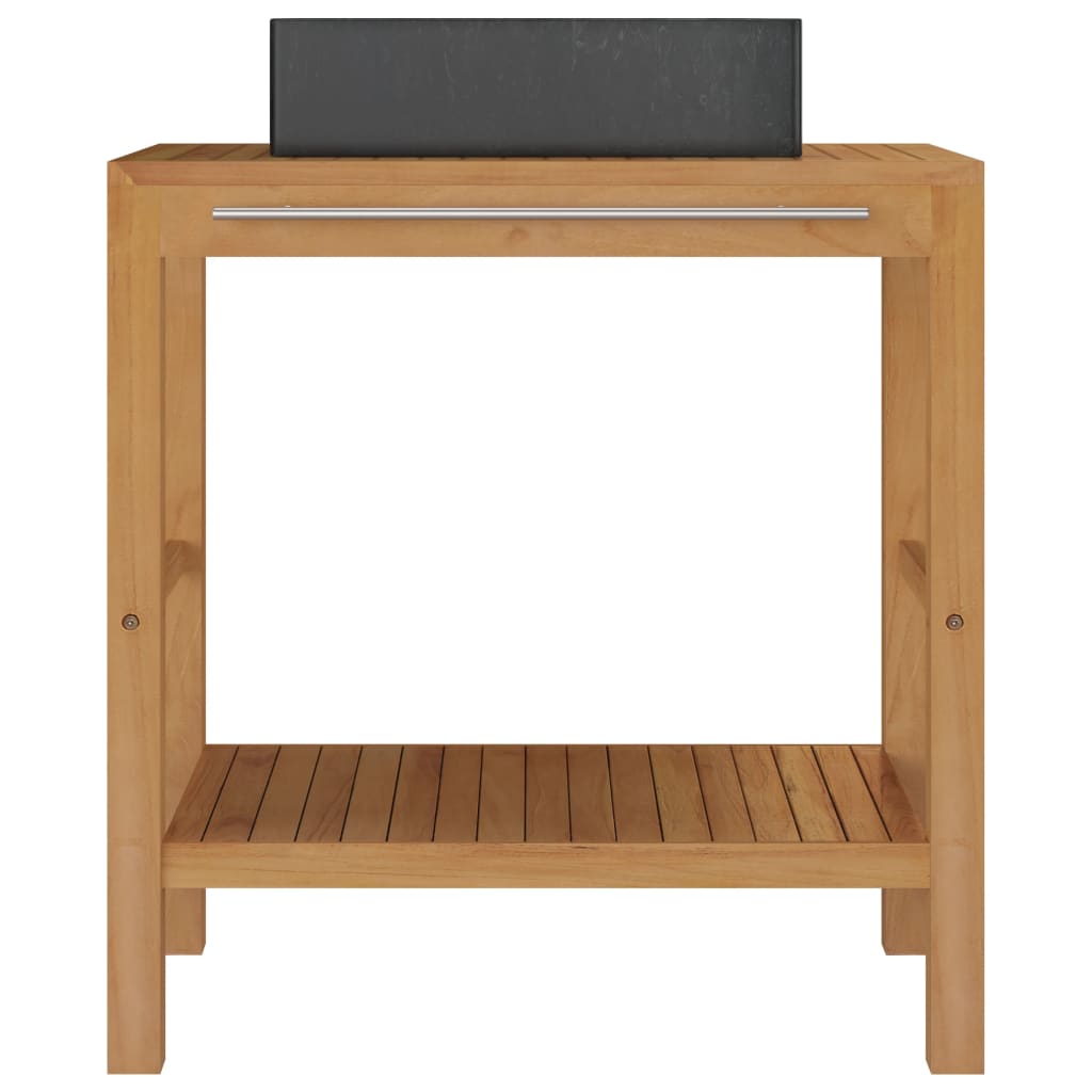 Bathroom Vanity Cabinet Solid Wood Teak with Sink Marble Black