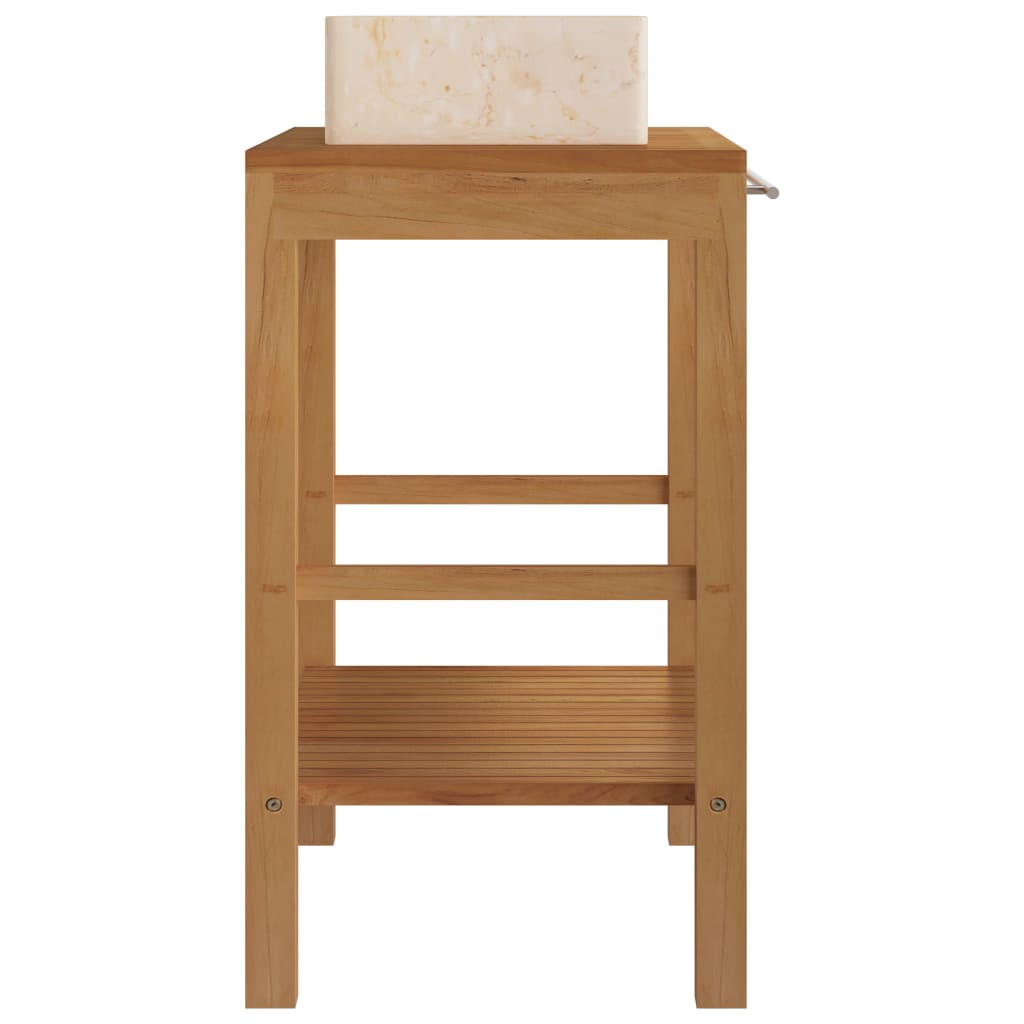 Bathroom Vanity Cabinet Solid Wood Teak with Sink Marble Cream