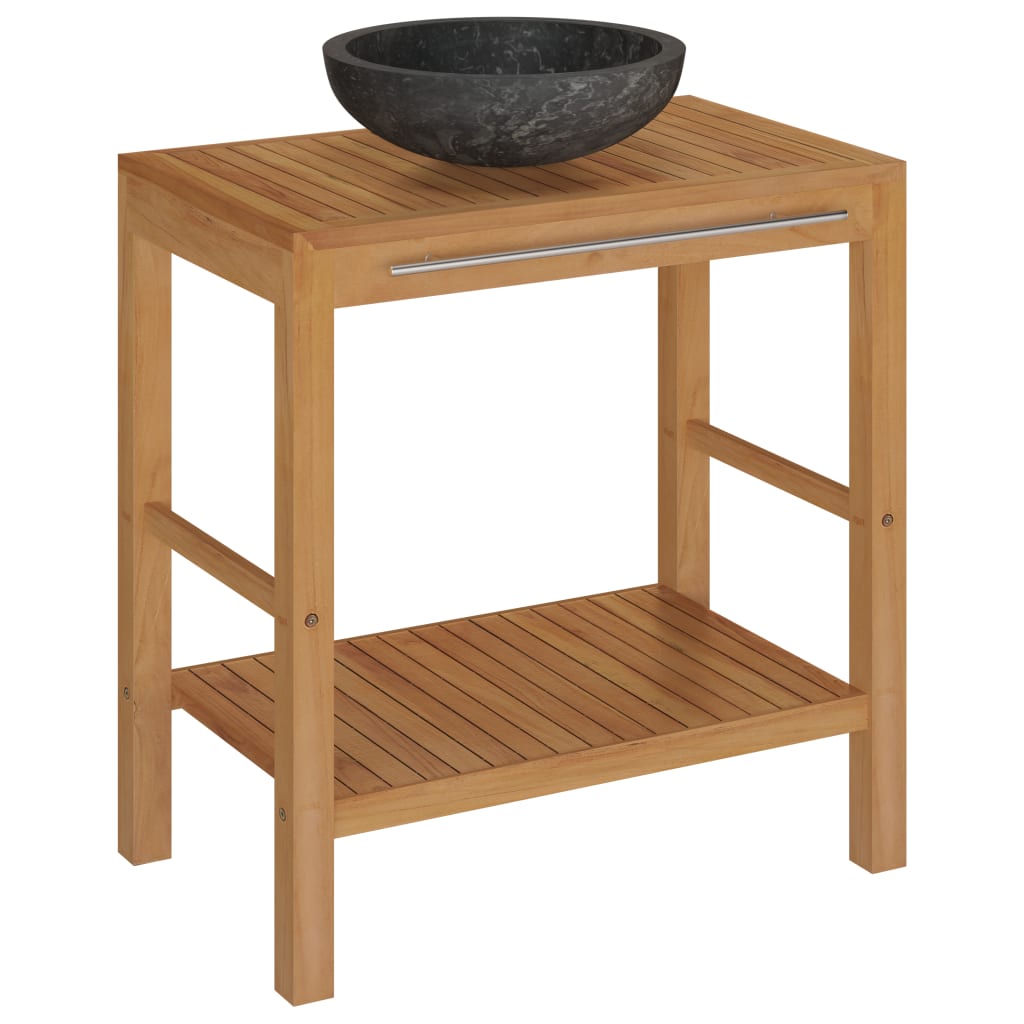 Bathroom Vanity Cabinet Solid Wood Teak with Sink Marble Black