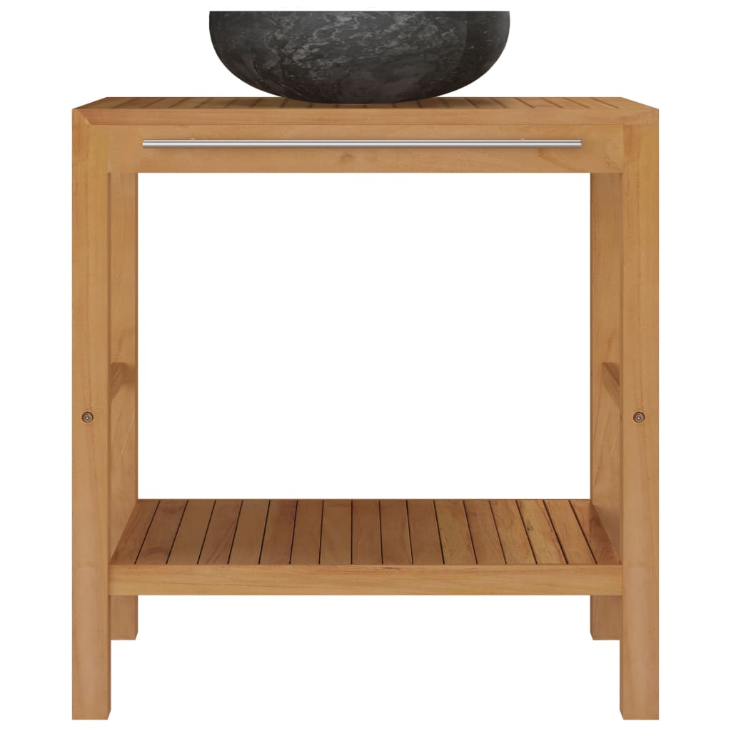 Bathroom Vanity Cabinet Solid Wood Teak with Sink Marble Black
