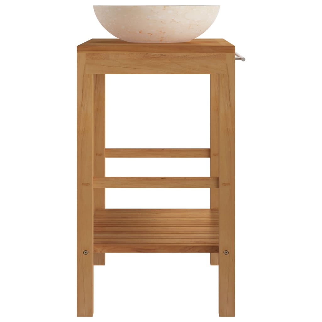 Bathroom Vanity Cabinet Solid Wood Teak with Sink Marble Cream