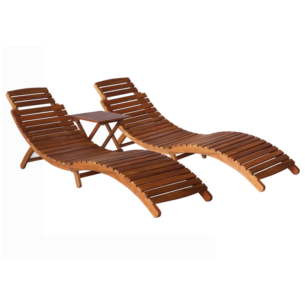 2 Piece Sunlounger Set with Table Solid Wood Acacia