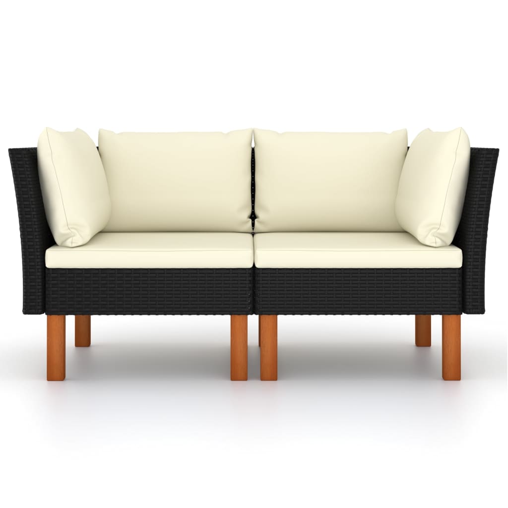 Corner Sofas 2 pcs Poly Rattan and Solid Eucalyptus Wood