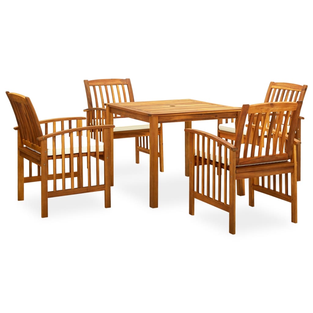 5 Piece Garden Dining Set with Cushions Solid Acacia Wood