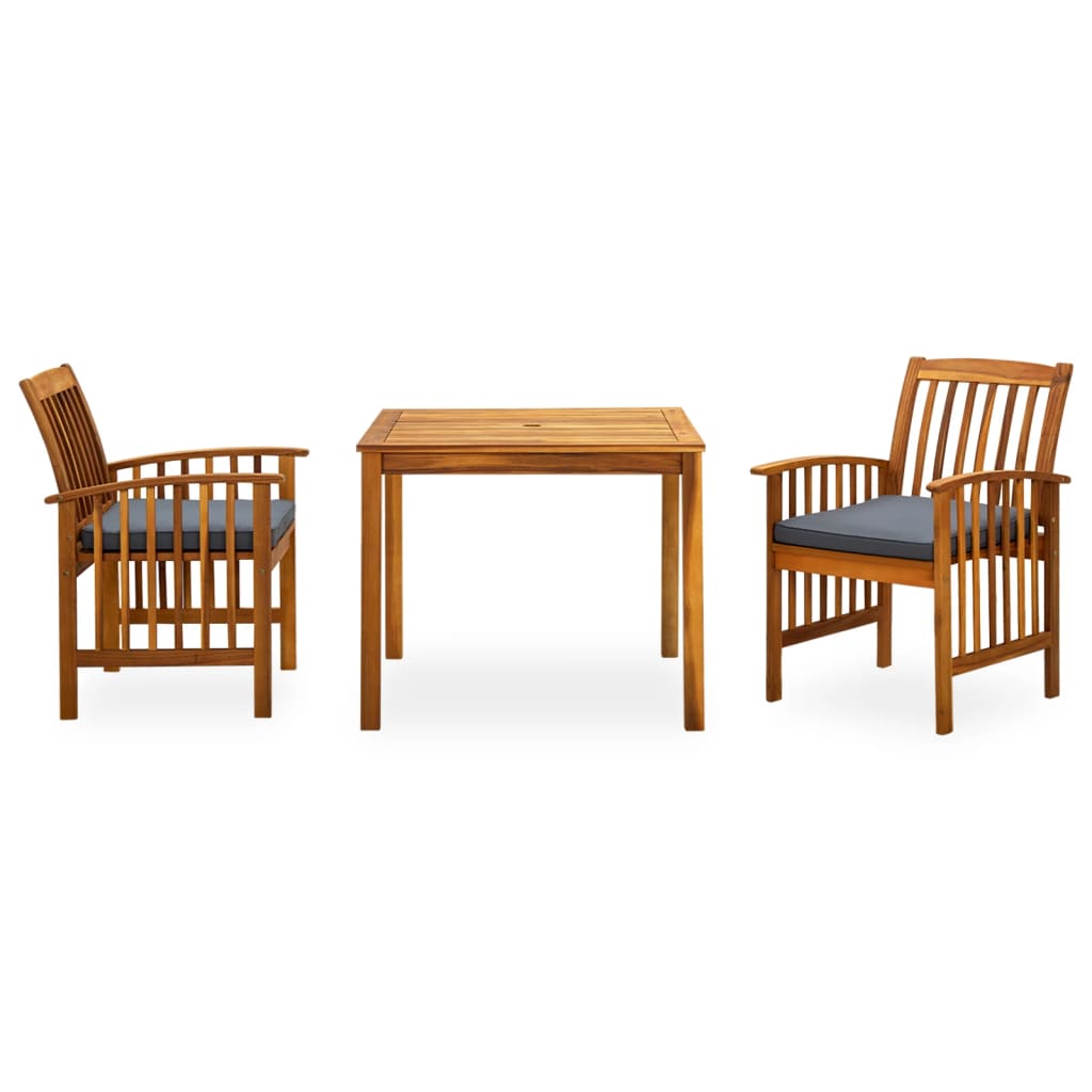 3 Piece Garden Dining Set with Cushions Solid Acacia Wood