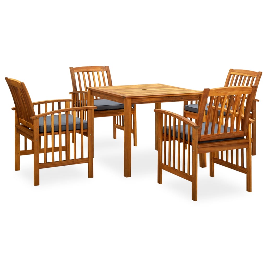 5 Piece Garden Dining Set with Cushions Solid Acacia Wood