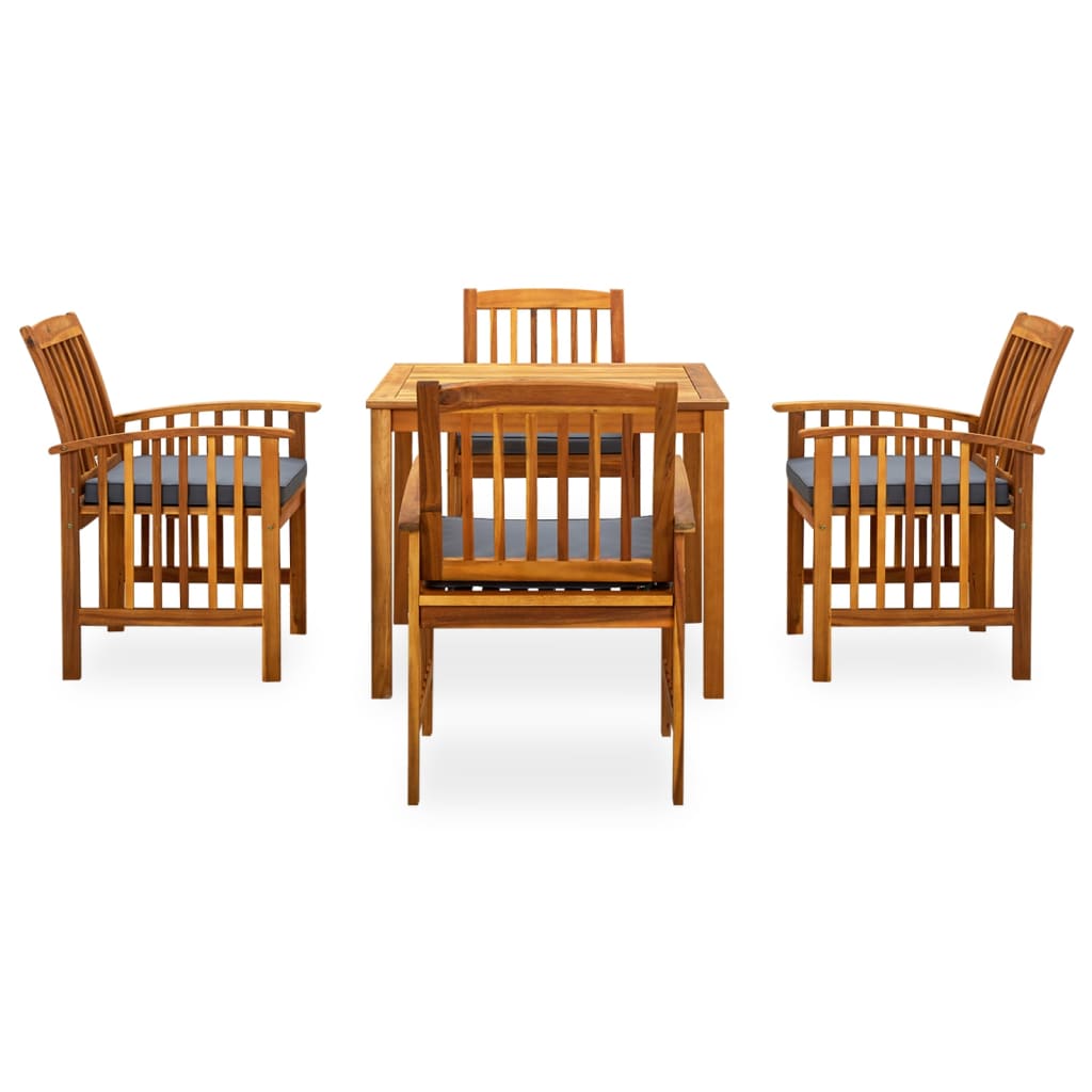 5 Piece Garden Dining Set with Cushions Solid Acacia Wood