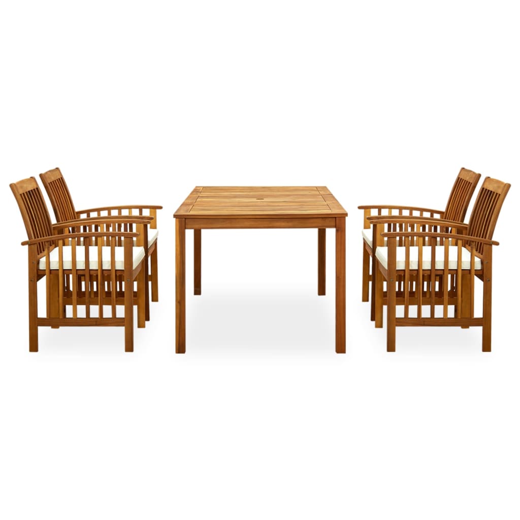 5 Piece Garden Dining Set with Cushions Solid Acacia Wood